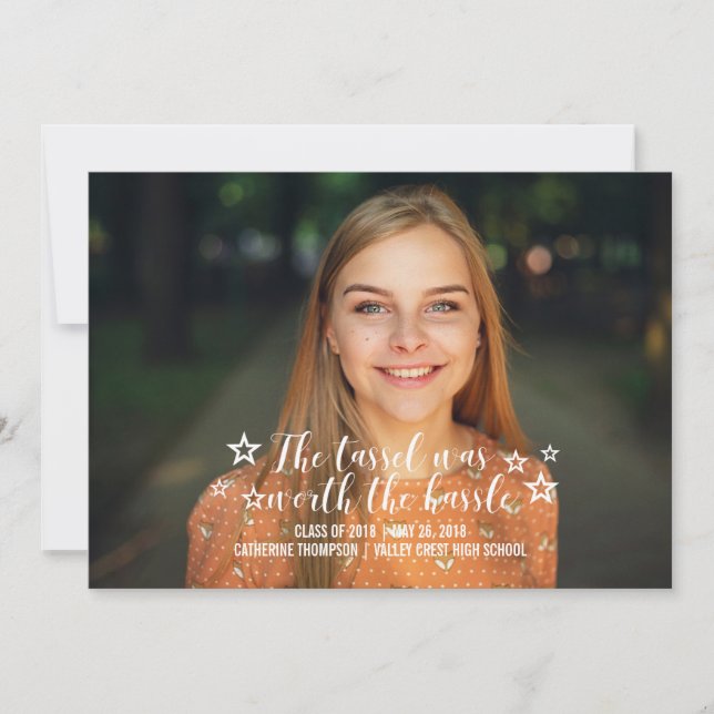 Ivory Tassel Worth Hassle Photo Graduation Announcement (Front)