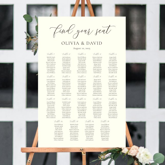 Ivory & Taupe Colour Script 19 tables Seating Char Poster (Creator Uploaded)