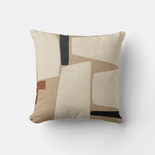 Ivory Taupe Geometric Patchwork Print Cushion (Front)