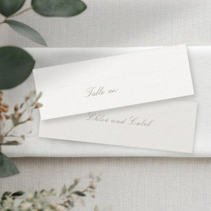 Ivory & Taupe Minimal Wedding Place Name Escort Mini Business Card
