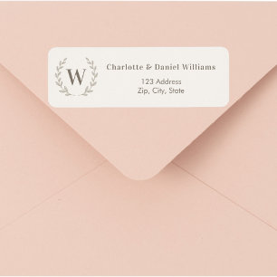 Ivory taupe monogram initial wreath return address label