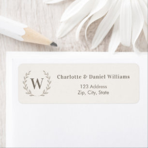 Ivory taupe monogram initial wreath return address return address label