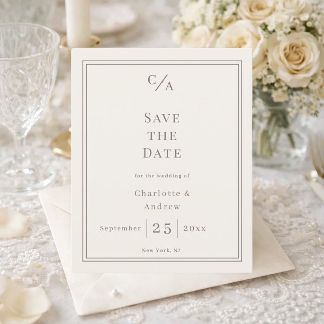 Ivory taupe monogrammed wedding Save the Date Flyer (Creator Uploaded)