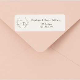 Ivory taupe monogrammed wreath return address label