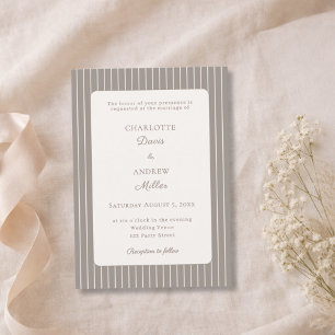 Ivory Taupe Neutral Pinstriped Wedding  Invitation