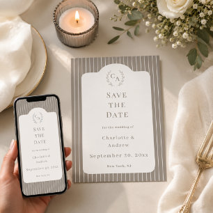 Ivory Taupe Neutral Pinstriped Wedding Invitation