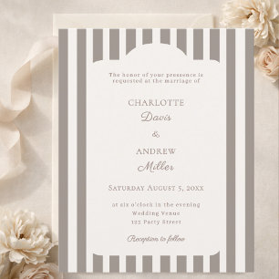 Ivory Taupe Neutral Striped Wedding invitation