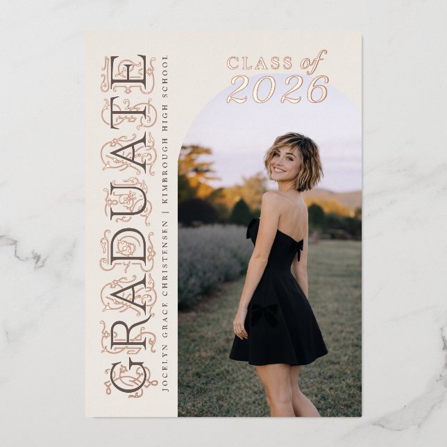 Ivory Taupe Photo Graduation Rose Gold (Front)