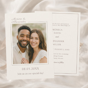 Ivory taupe photo simpe modern luxury wedding invitation