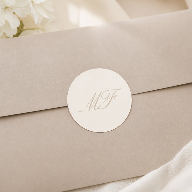 Ivory Taupe Wedding Monogram Seal Sticker (Creator Uploaded)
