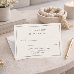Ivory taupe wedding response RSVP Card
