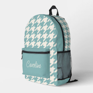 Ivory Teal Blue Seafoam Green Houndstooth Pattern Printed Backpack