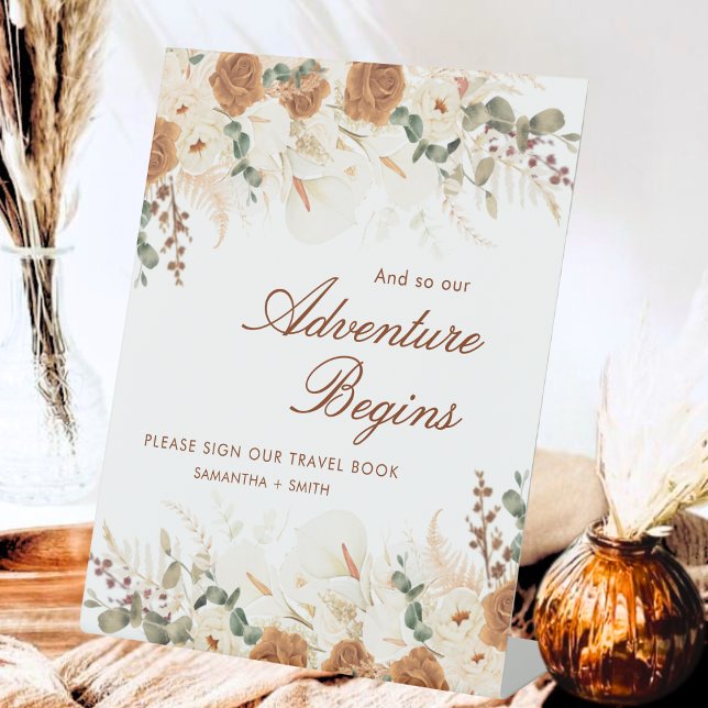 Ivory Terracotta Floral “Our Adventure Begins”  Pedestal Sign (Creator Uploaded)