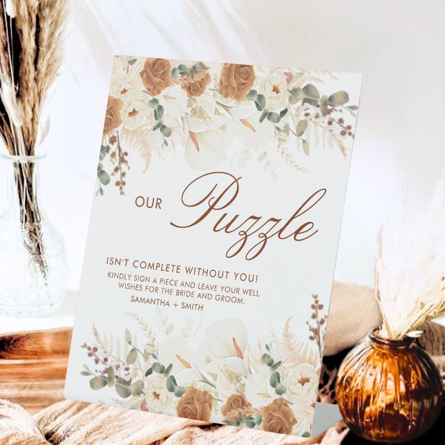 Ivory Terracotta Floral Puzzle Guest Book Sign (Creator Uploaded)