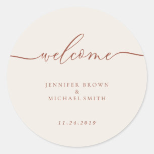 Ivory Terracotta Signature Calligraphy Welcome Classic Round Sticker