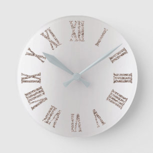 Ivory Titanium Glitter Gray Silver Minimal Metal Round Clock