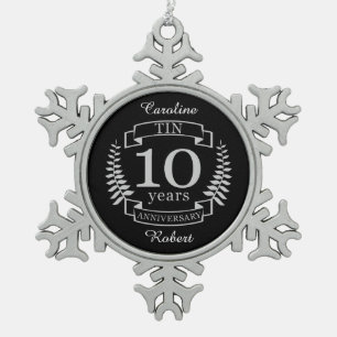 Ivory Traditional wedding anniversary 10 years Snowflake Pewter Christmas Ornament