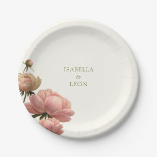 Ivory Trendy Vintage Rose Wedding Paper Plate