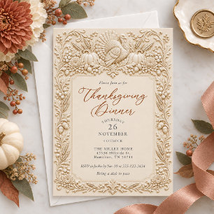 Ivory Turkey Script Thanksgiving Dinner Invitation