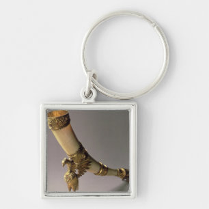 Ivory tusk drinking horn with silver-gilt mounts key ring