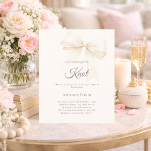 Ivory tying the knot bow Bridal Shower invitation