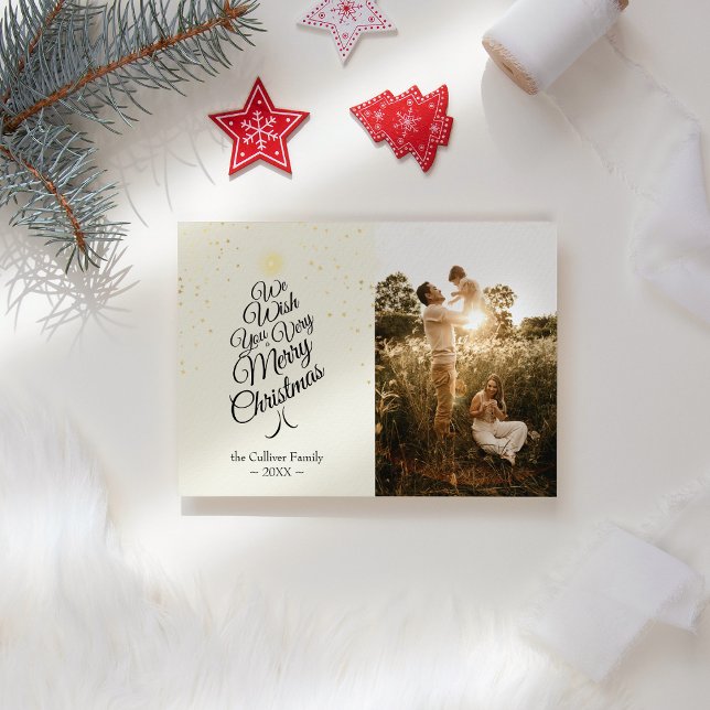Ivory Very Merry Christmas Tree Family Portrait Holiday Card (Creator Uploaded)