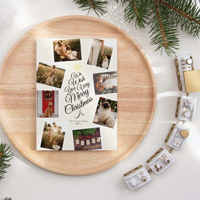 Ivory Very Merry Christmas Tree Photo Collage Holiday Card (Creator Uploaded)