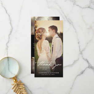 Ivory Vintage Handwriting Script 3 Photo Wedding Thank You Card