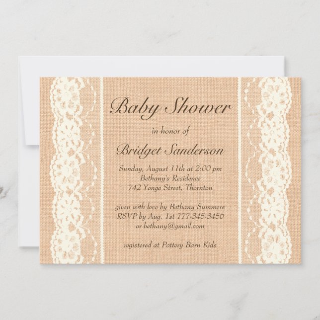 Ivory Vintage Lace Baby Shower Invitation (Front)