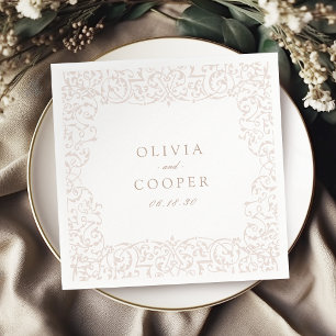 Ivory Vintage Ornate Frame Classic Wedding  Napkin