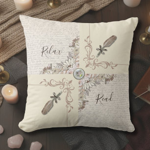 Ivory Vintage Typography Literary Bookworm Cushion