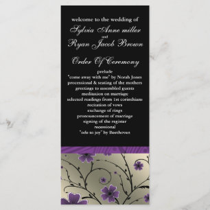 ivory violet  and black floral Wedding program