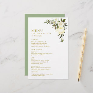 ivory watercolor floral green wedding menu