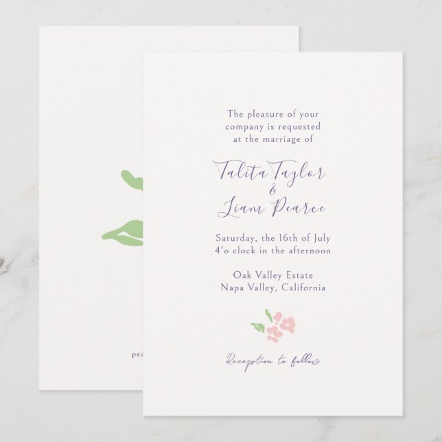 Ivory | Watercolor Floral Script Wedding  Invitation (Front/Back)