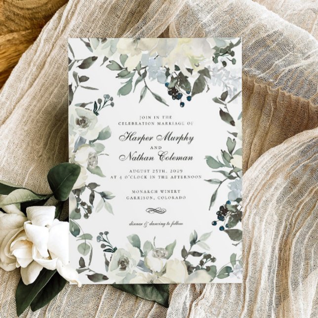Ivory Watercolor Floral Wedding Invitation (Creator Uploaded)