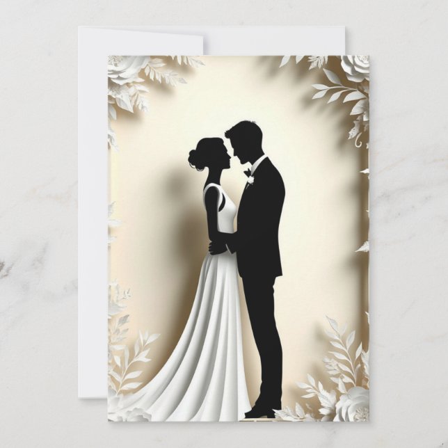 Ivory Wedding Couple Floral Border Scene Invitation (Front)