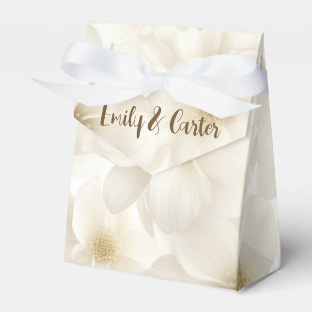 Ivory Wedding Flower Design Favour Box (Front Side)