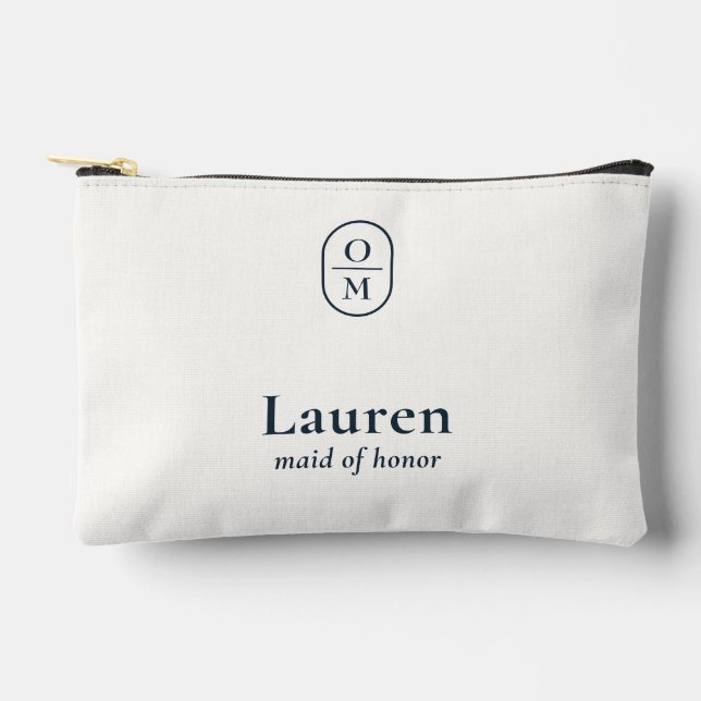 Ivory | Wedding Monogram Bridesmaid Gift  Accessory Pouch (Front)