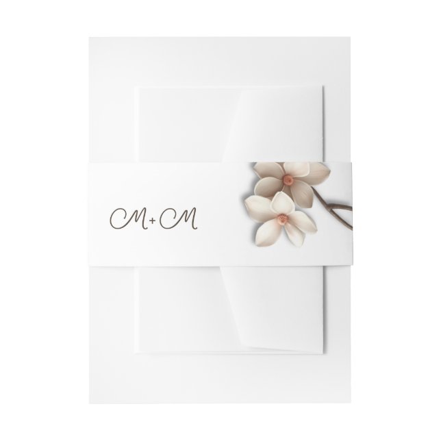 Ivory White 3D Magnolia Wedding  Invitation Belly Band (Front Example)