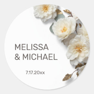 Ivory White 3D Roses Wedding Classic Round Sticker