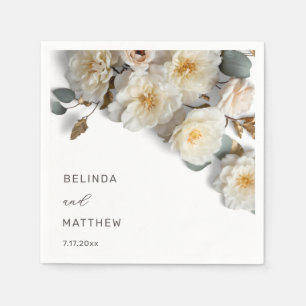 Ivory White 3D Roses Wedding Napkin