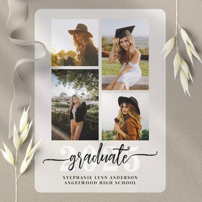 Ivory White 4 Photo Collage Grad Announcement (Creator Uploaded)
