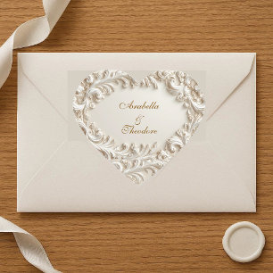 Ivory White Baroque Opulence Luxe Vintage Wedding  Heart Sticker