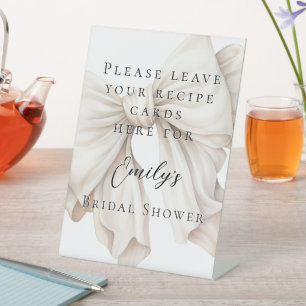 Ivory White Bow Bridal Shower Recipe Card Sign