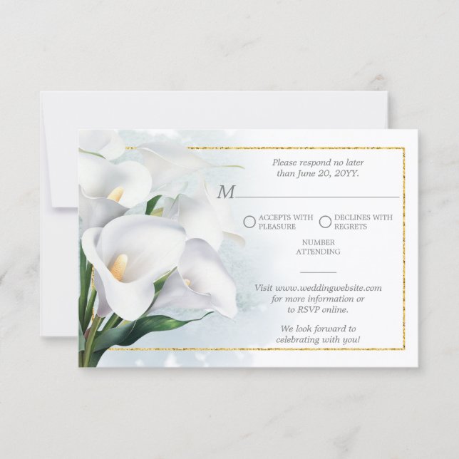 Ivory White Calla Lily Wedding RSVP (Front)