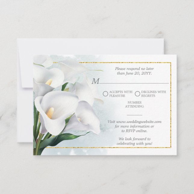 Ivory White Calla Lily Wedding RSVP (Front)