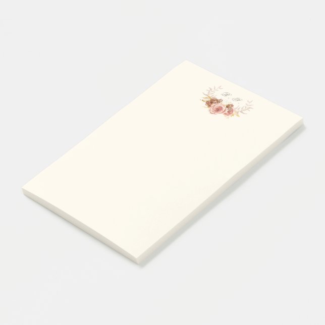 ivory white champagne roses monogram crest post-it notes (Angled)
