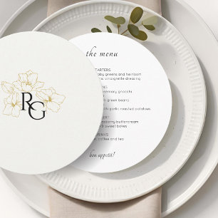 Ivory & White   Chic Floral Monogram Wedding Flat  Menu