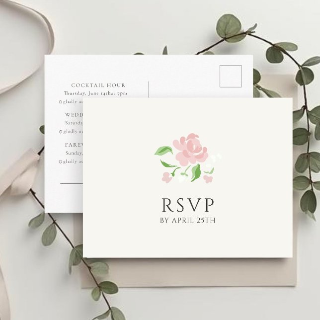 Ivory & White | Chic Wedding RSVP Response  Postcard (Creator Uploaded)