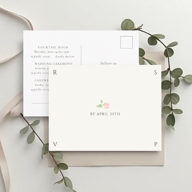Ivory & White | Chic Wedding RSVP Response  Postcard (Creator Uploaded)